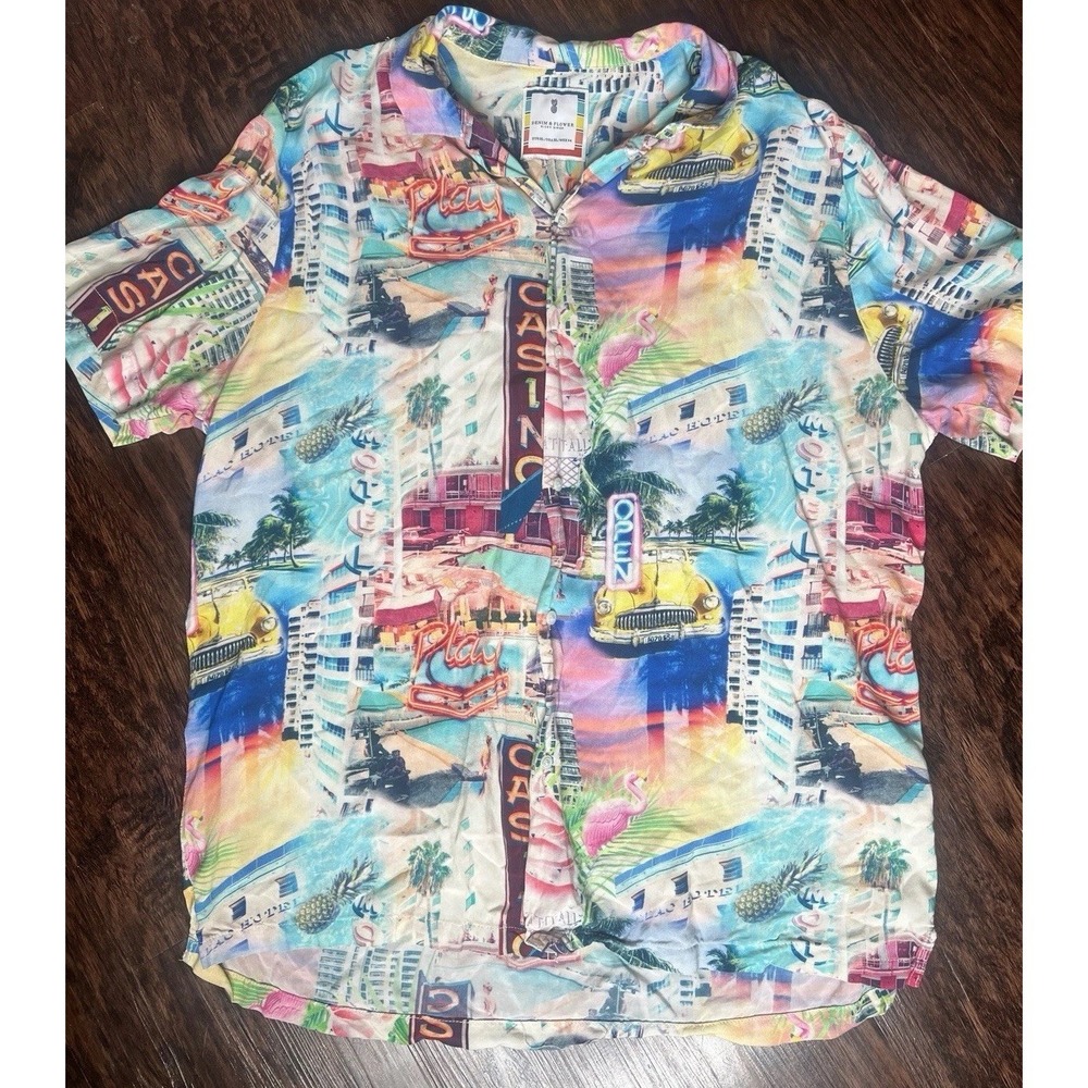Denim‎ & Flower Ricky Singh Miami Print Viscose Shirt Mens XL Tropical Resort